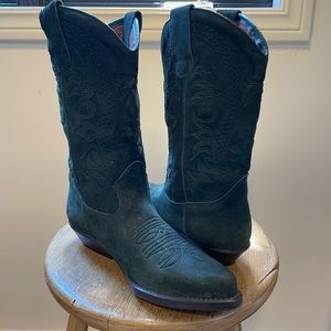 Western Cowboy Boots Suede Forest Green